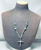 Native American Beautiful Double Sided Vintage Navajo Coral Sterling Silver Turquoise Necklace-Nativo Arts
