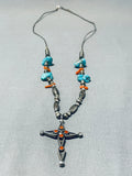 Native American Beautiful Double Sided Vintage Navajo Coral Sterling Silver Turquoise Necklace-Nativo Arts