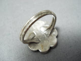 Native American Beautiful Flower Vintage Zuni Turquoise Pearl Sterling Silver Ring Old-Nativo Arts