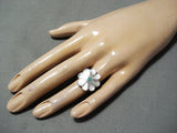 Native American Beautiful Flower Vintage Zuni Turquoise Pearl Sterling Silver Ring Old-Nativo Arts