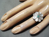 Native American Beautiful Flower Vintage Zuni Turquoise Pearl Sterling Silver Ring Old-Nativo Arts