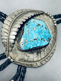 Native American Best Vintage Navaj Carico Lake Turquoise Sterling Silver Leaf Bolo Tie Old-Nativo Arts