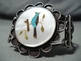 Native American Blue Jay Vintage Navajo Turquoise Sterling Silver Bracelet Old-Nativo Arts