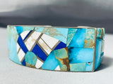 Native American Brownbear Navajo Turquoise Inlay Sterling Silver 3d Bracelet-Nativo Arts