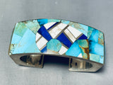 Native American Brownbear Navajo Turquoise Inlay Sterling Silver 3d Bracelet-Nativo Arts