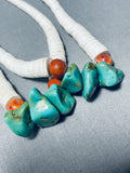 Native American Chunky Turquoise Longer Santo Domingo Coral Shell Heishi Necklace-Nativo Arts