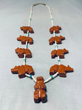 Native American Completely Hand Carved Vintage Navajo Turquoise Pipestonebear Necklace-Nativo Arts