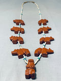 Native American Completely Hand Carved Vintage Navajo Turquoise Pipestonebear Necklace-Nativo Arts