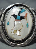 Native American Dancing Kachina Vintage Navajo Turquoise Sterling Silver Bracelet-Nativo Arts
