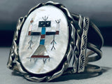 Native American Dancing Yei Vintage Navajo Turquoise Coral Sterling Silver Bracelet-Nativo Arts