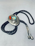 Native American David Garcia Vintage Santo Domingo Old Kingman Turquoise Sterling Silver Bolotie-Nativo Arts