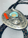 Native American David Garcia Vintage Santo Domingo Old Kingman Turquoise Sterling Silver Bolotie-Nativo Arts