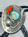 Native American David Garcia Vintage Santo Domingo Old Kingman Turquoise Sterling Silver Bolotie-Nativo Arts