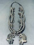Native American Detailed Dancing Kachina Vintage Navajo Sterling Silver Squash Blossom Necklace-Nativo Arts