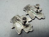 Native American Detailed Earlier Vintage Zuni Turquoise Sterling Silver Inlay Earrings-Nativo Arts