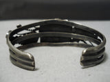 Native American Detailed Vintage Carico Lake Turquoise Sterling Silver Leaf Bracelet Old-Nativo Arts