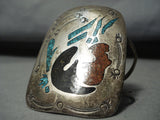 Native American Detailed Vintage Navajo Turquoise Coral Sterling Silver Bracelet-Nativo Arts