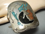 Native American Detailed Vintage Navajo Turquoise Coral Sterling Silver Bracelet-Nativo Arts