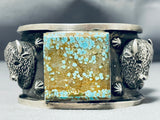 Native American Double Bison Heavy Natrive American #8 Turquoise Sterling Silver Bracelet-Nativo Arts