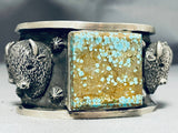 Native American Double Bison Heavy Natrive American #8 Turquoise Sterling Silver Bracelet-Nativo Arts