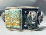 Native American Double Bison Heavy Natrive American #8 Turquoise Sterling Silver Bracelet-Nativo Arts