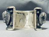 Native American Double Bison Heavy Natrive American #8 Turquoise Sterling Silver Bracelet-Nativo Arts