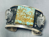 Native American Double Bison Heavy Natrive American #8 Turquoise Sterling Silver Bracelet-Nativo Arts