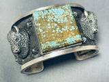 Native American Double Bison Heavy Natrive American #8 Turquoise Sterling Silver Bracelet-Nativo Arts