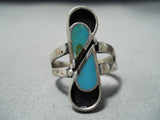Native American Double Teardrop Vintage Zuni Turquoise Sterling Silver Ring Old-Nativo Arts