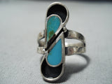 Native American Double Teardrop Vintage Zuni Turquoise Sterling Silver Ring Old-Nativo Arts