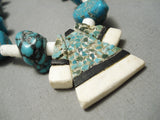 Native American Early 1900's Vintage Santo Domingo Turquoise Inlay Sterling Silver Necklace Old-Nativo Arts