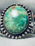 Native American Early Coil Work Important Green Stone Vintage Sterling Silver Bracelet-Nativo Arts