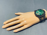 Native American Early Coil Work Important Green Stone Vintage Sterling Silver Bracelet-Nativo Arts
