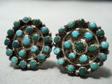Native American Early Important Vintage Zuni Snake Eye Turquosie Sterling Silver Earrings-Nativo Arts