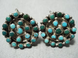 Native American Early Important Vintage Zuni Snake Eye Turquosie Sterling Silver Earrings-Nativo Arts