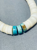 Native American Exceptional Vintage Santo Domingo Shell & Turquoise Sterling Silver Necklace-Nativo Arts