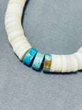 Native American Exceptional Vintage Santo Domingo Shell & Turquoise Sterling Silver Necklace-Nativo Arts