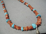 Native American Exquisite Vintage Santo Domingo Turquoise & Coral Sterling Silver Necklace-Nativo Arts