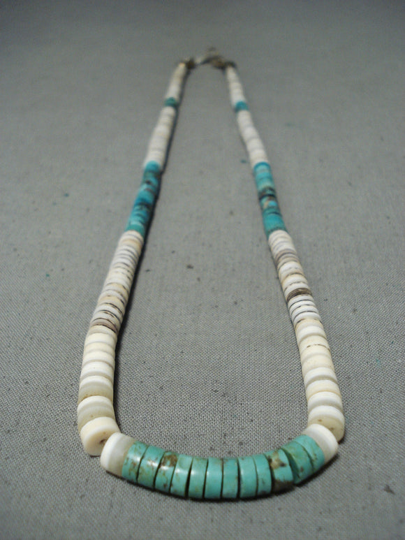 Native American Fantastic Vintage Santo Domingo Turquoise Shell Sterling Silver Necklace-Nativo Arts