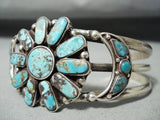Native American Flower Turquoise Vintage Navajo Sterling Silver Bracelet-Nativo Arts