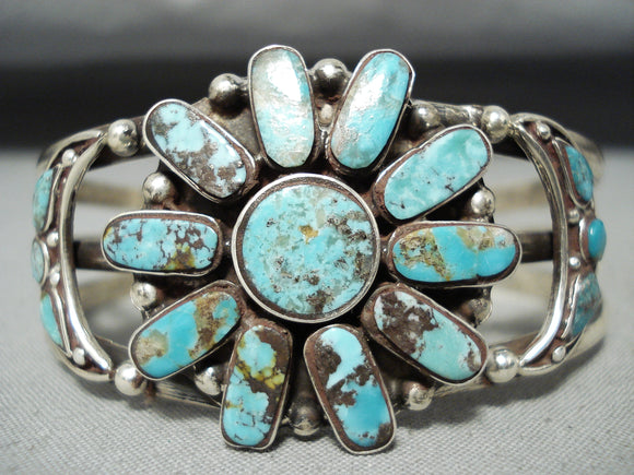 Native American Flower Turquoise Vintage Navajo Sterling Silver Bracelet-Nativo Arts