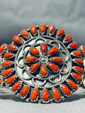 Native American Gene Manning Vintage Signed Isleta Pueblo Coral Cluster Sterling Silver Bracelet-Nativo Arts