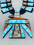 Native American Gigantic Santo Domingo Turquoise Inlay Bird Coral Necklace-Nativo Arts