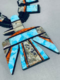 Native American Gigantic Santo Domingo Turquoise Inlay Bird Coral Necklace-Nativo Arts