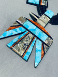 Native American Gigantic Santo Domingo Turquoise Inlay Bird Coral Necklace-Nativo Arts