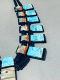 Native American Gigantic Santo Domingo Turquoise Inlay Bird Coral Necklace-Nativo Arts