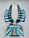 Native American Gigantic Santo Domingo Turquoise Inlay Bird Coral Necklace-Nativo Arts