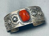 Native American Gilbert Tom Rare Nugget Coral Sterling Silver Shell Bracelet-Nativo Arts