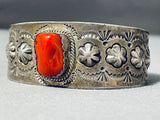 Native American Gilbert Tom Rare Nugget Coral Sterling Silver Shell Bracelet-Nativo Arts