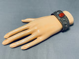 Native American Gilbert Tom Rare Nugget Coral Sterling Silver Shell Bracelet-Nativo Arts
